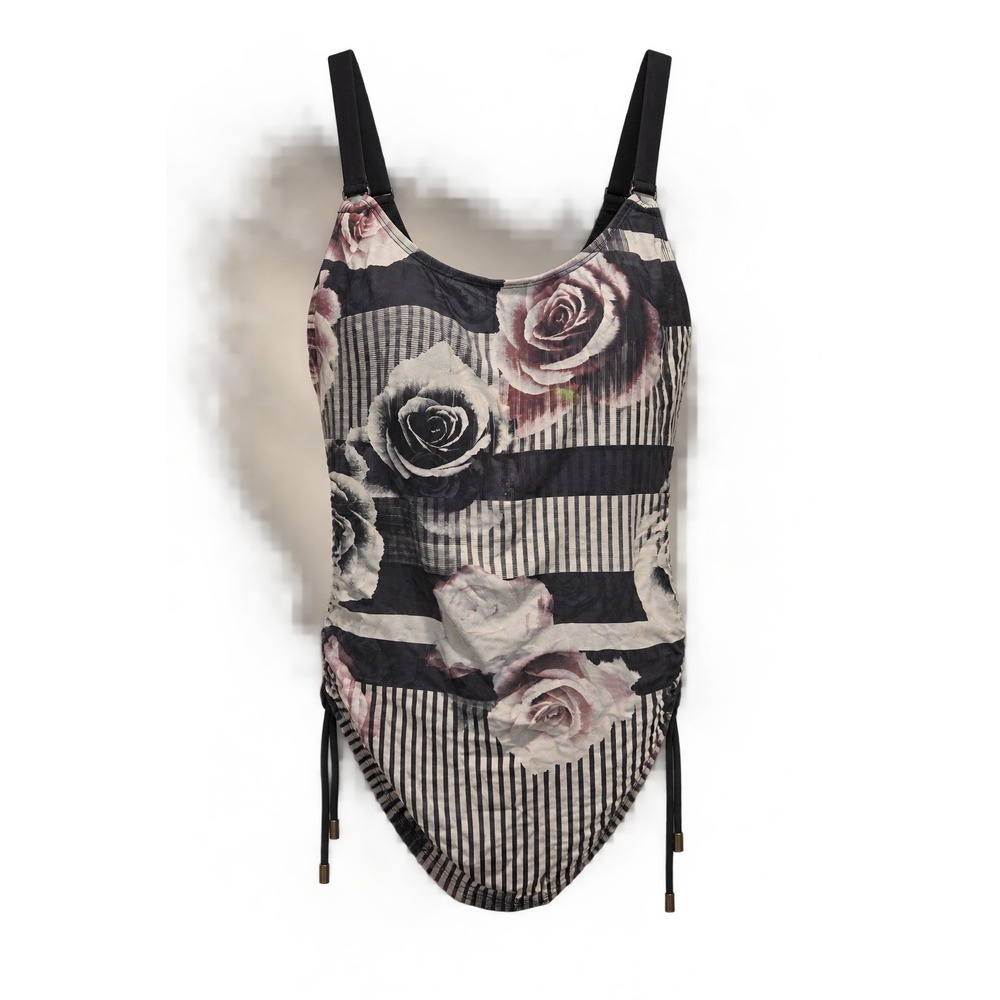 Gloria Vanderbilt 8 Floral Stripe Tankini Swim Top Ruched Romantic Resort